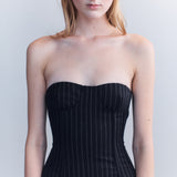 Solveig Chalkstripe Wool Bustier Dress