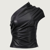 Vanja Leather One Shoulder Top