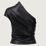 Vanja Leather One Shoulder Top