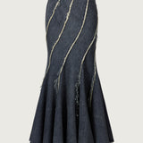 Helix Frayed Panelled Denim Skirt