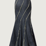 Helix Frayed Panelled Denim Skirt