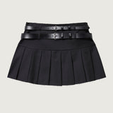 Hilda Double Belted Raw Edge Wool Mini Skirt