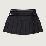 Hilda Double Belted Raw Edge Wool Mini Skirt