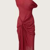 Lorens Off Shoulder Silk Midi Dress