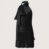 Elise Silk Satin Tie Neck Mini Dress