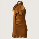 Elise Silk Satin Tie Neck Mini Dress