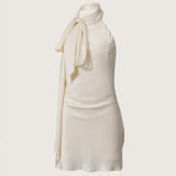 Elise Silk Satin Tie Neck Mini Dress