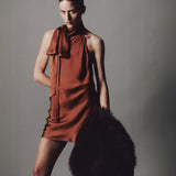 Preorder - Elise Silk Satin Tie Neck Mini Dress