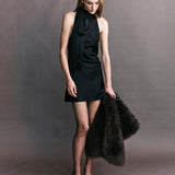 Preorder - Elise Silk Satin Tie Neck Mini Dress