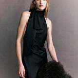 Preorder - Elise Silk Satin Tie Neck Mini Dress