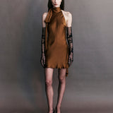 Preorder - Elise Silk Satin Tie Neck Mini Dress