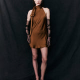 Preorder - Elise Silk Satin Tie Neck Mini Dress