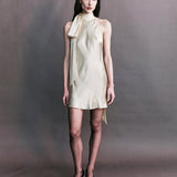 Preorder - Elise Silk Satin Tie Neck Mini Dress