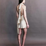 Preorder - Elise Silk Satin Tie Neck Mini Dress
