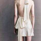 Preorder - Elise Silk Satin Tie Neck Mini Dress