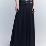 Hedi Double Belted Raw Edge Wool Maxi Skirt