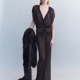 Helene Ruched V Neck Gown