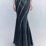 Helix Frayed Panelled Denim Skirt