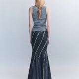Helix Frayed Panelled Denim Skirt