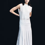 Hilde Raw Edge Pleated Wool Skirt