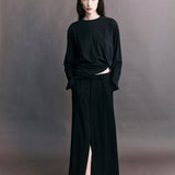 Simone Front Slit Wool Skirt