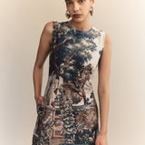 Verdure Tapestry Print Denim Mini Dress