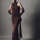 Preorder - Therese Silk Satin Tie Neck Gown