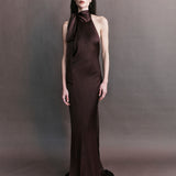Preorder - Therese Silk Satin Tie Neck Gown