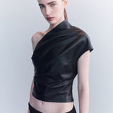 Vanja Leather One Shoulder Top